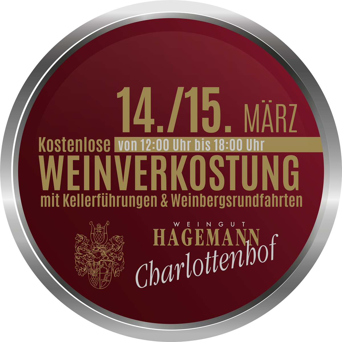 Kostenlose Weinverkostung mit Kellerführungen und Weinbergsrundfahrten am 14./15. März 2026 von 12-18 Uhr
